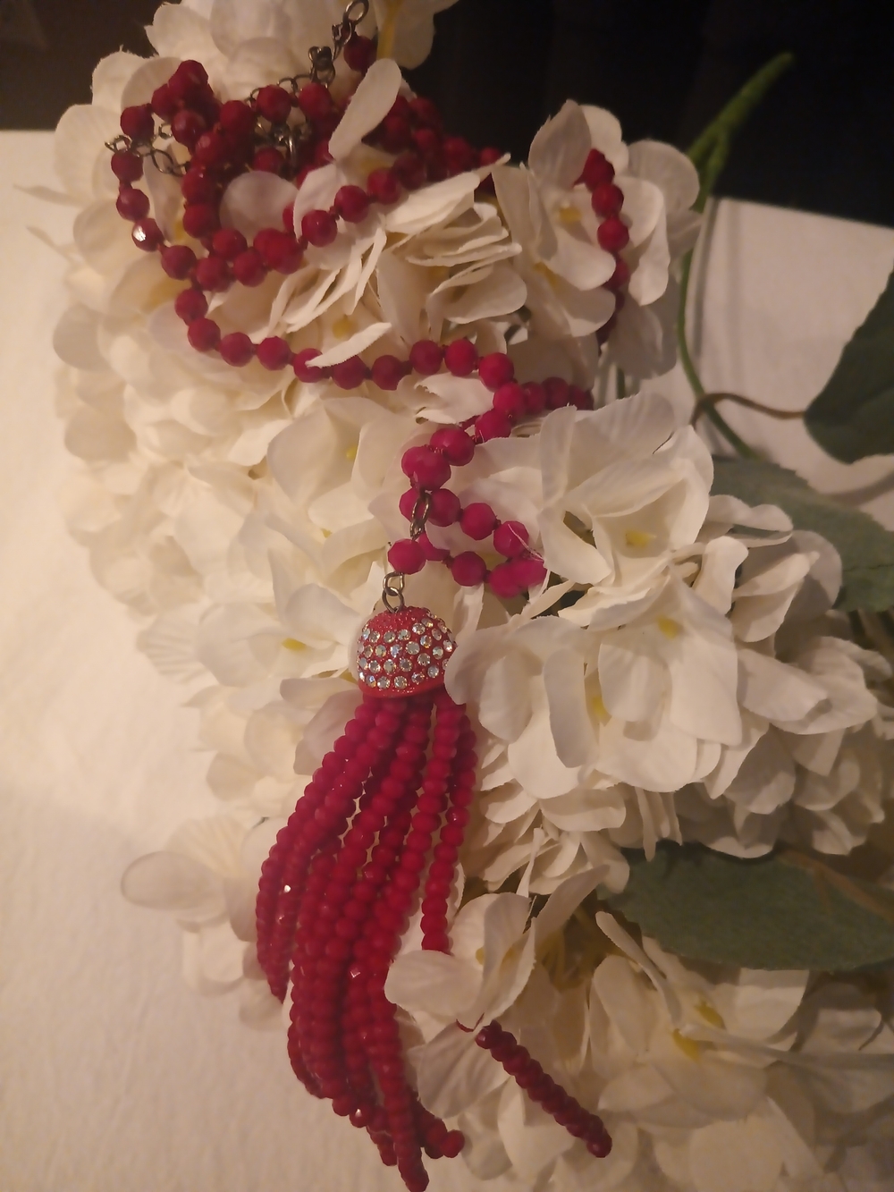 Elegant  Park Lane Rare Red Beaded Tassel Necklace